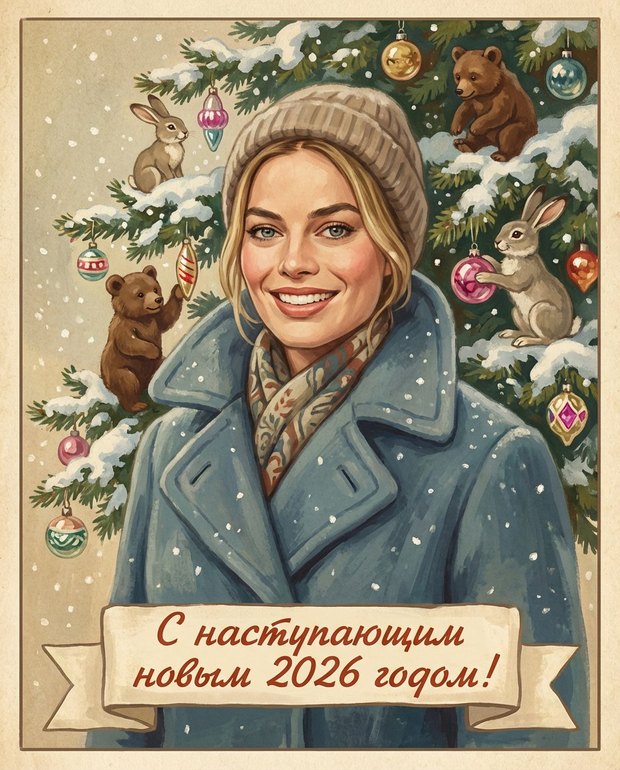 Новогодняя иллюстрация с девушкой